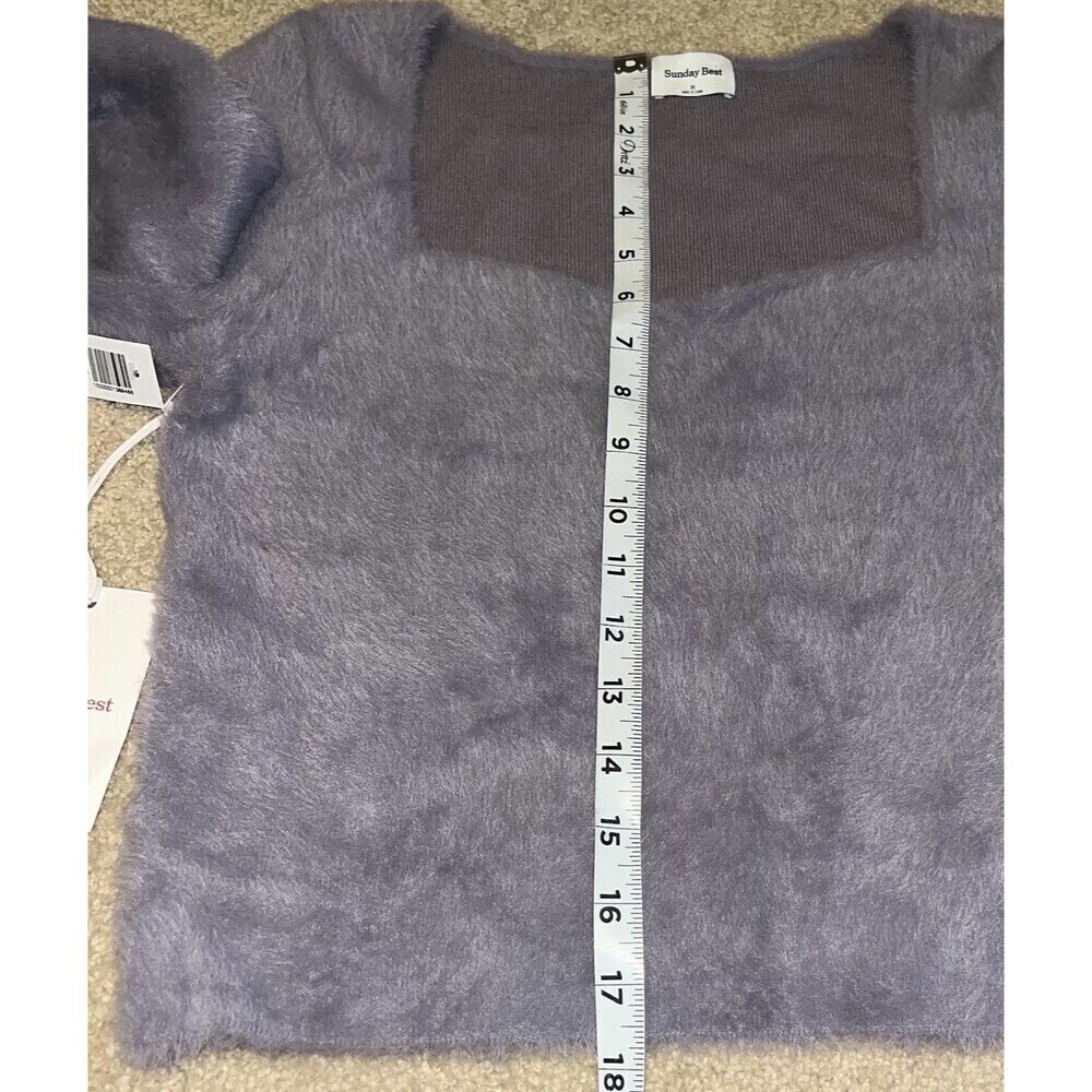 Aritzia Sunday Best Medium Elsie Long Sleeve Sweater Crop Top Women Gray Fuzzy - Picture 9 of 16